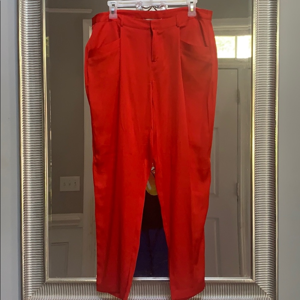 Joie satin look red crop trouser | Size 10